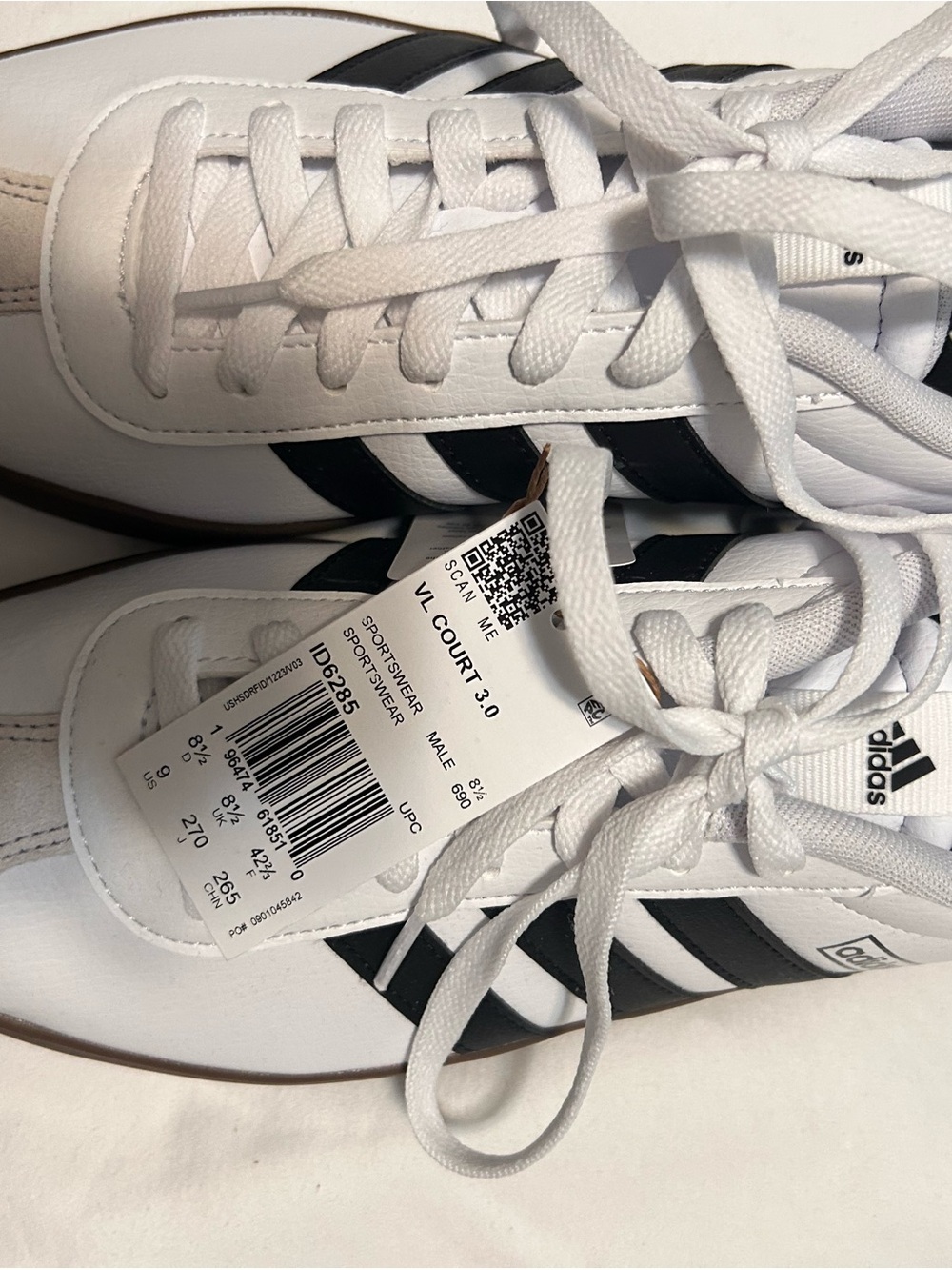 adidas White and Black VL Court 3.0 Low-Top Sneakers